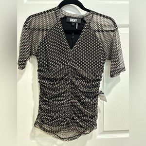 DKNY Print Ruched V Neck Top